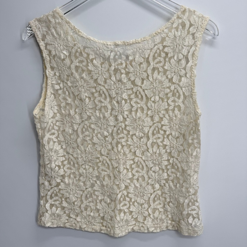 Vintage Cinema Etoile Floral Lace Sheer Tank Top Size M Ivory Fairy Whimsigoth - Picture 3 of 8